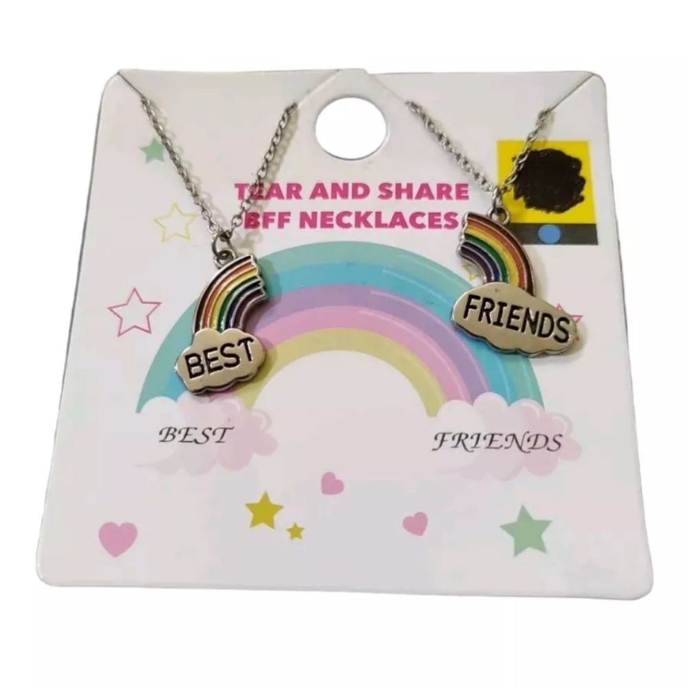 Tear & Share BFF Charm Necklace Best Friend 15"-17" Broken Rainbow Multicolored